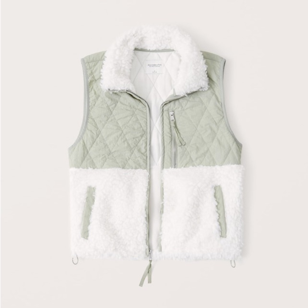 Abercrombie Olive Green Two-Tone Sherpa Vest